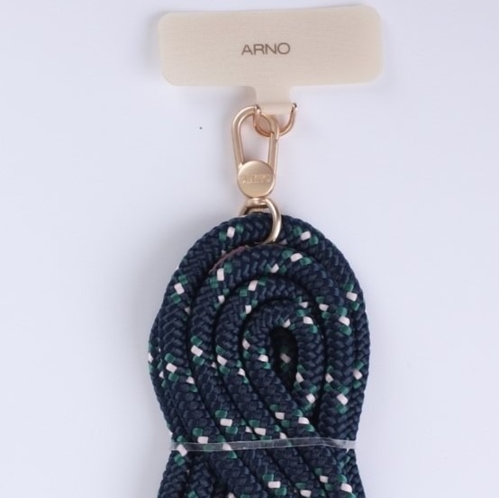【韓國ARNO】ANY 扣環夾片+可拆式長背帶掛繩組- 知性海軍藍Pink Dot Navy